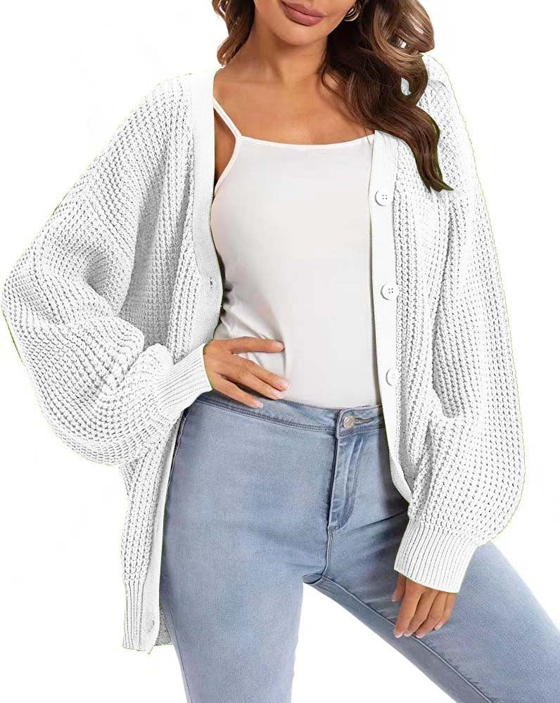 Lantern Sleeve Knitted Female Single Breasted Sweaters