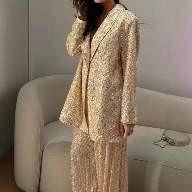 Fashion Sequin Temperament Commute One Button Suits
