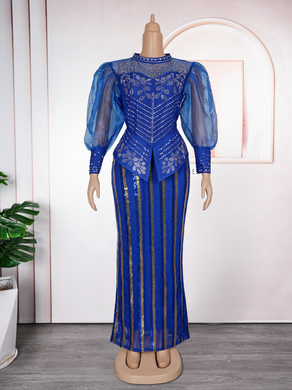 Women's African Wear Rhinestone Beaded Dress Banquet Dresses