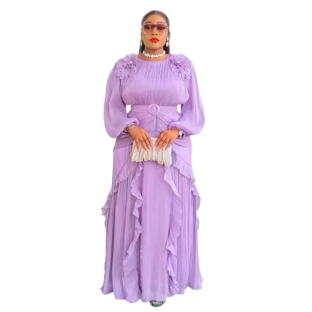 Women's Dignified Flowers Formal Dress African Pleated Plus Size