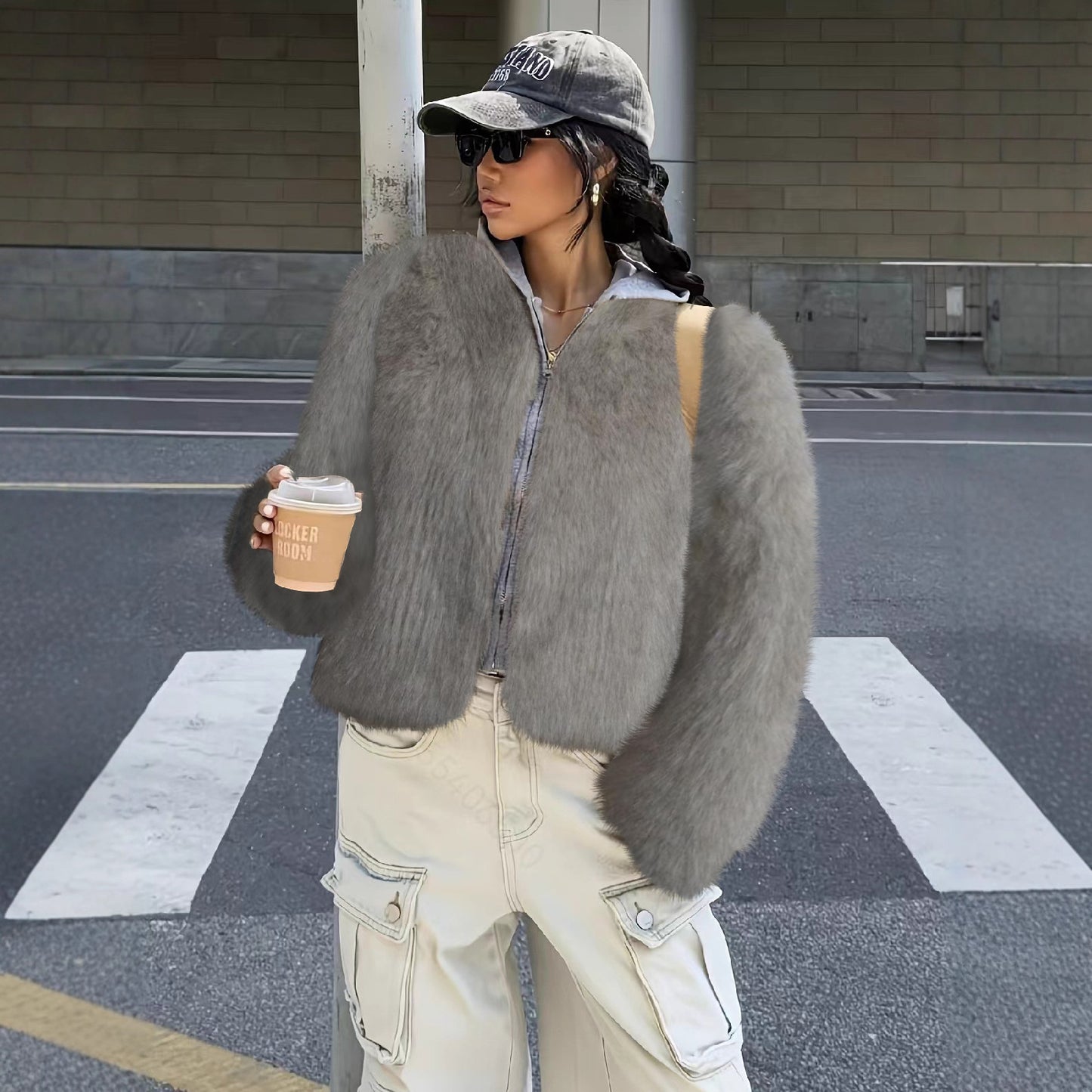 Women's Brown Faux Fur Light Luxury Furry Coats