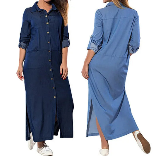 Women's Fashion Casual Long Sleeve Collar Solid Dresses
