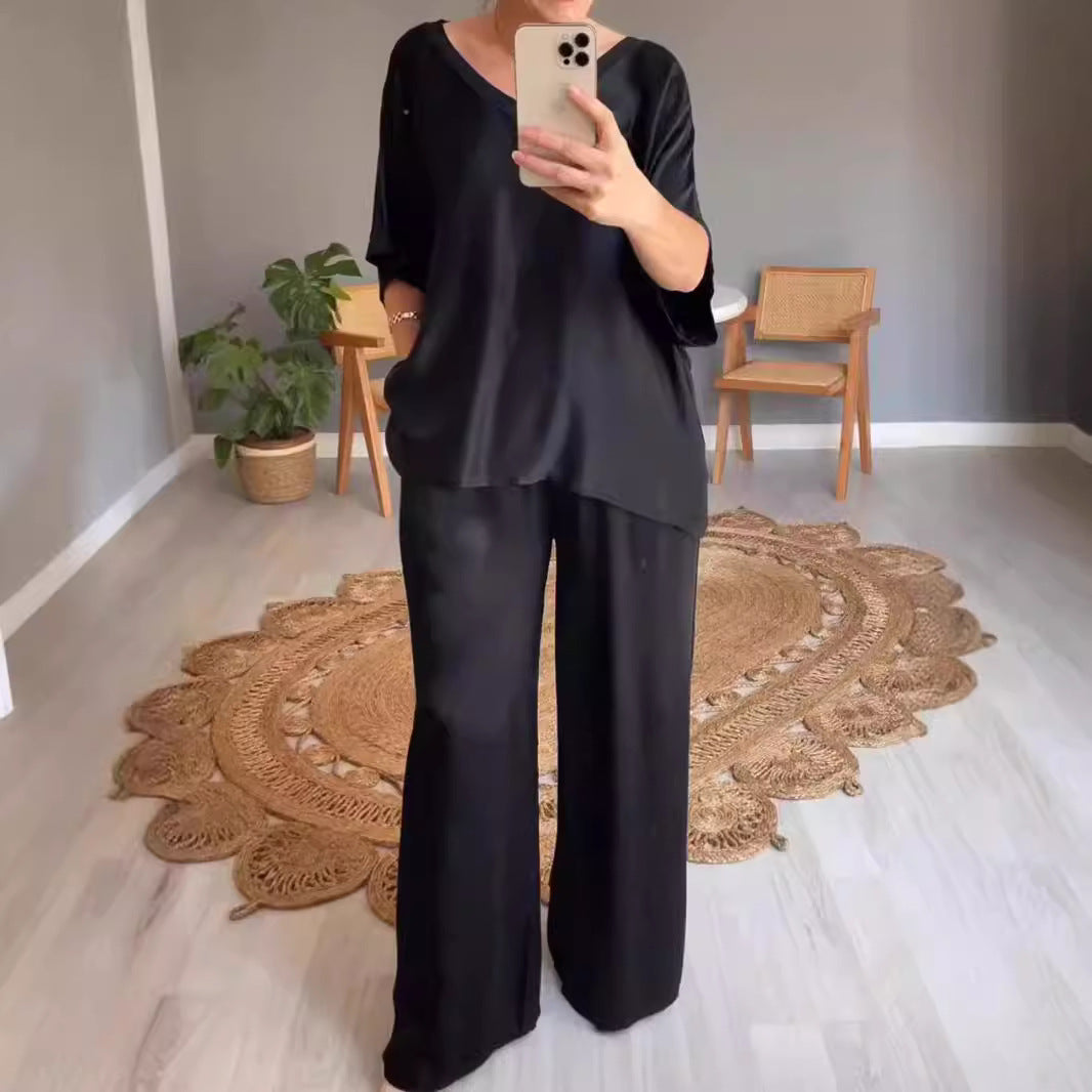 Unique Women's Summer Solid Color Mercerizing Fashion Casual Suit