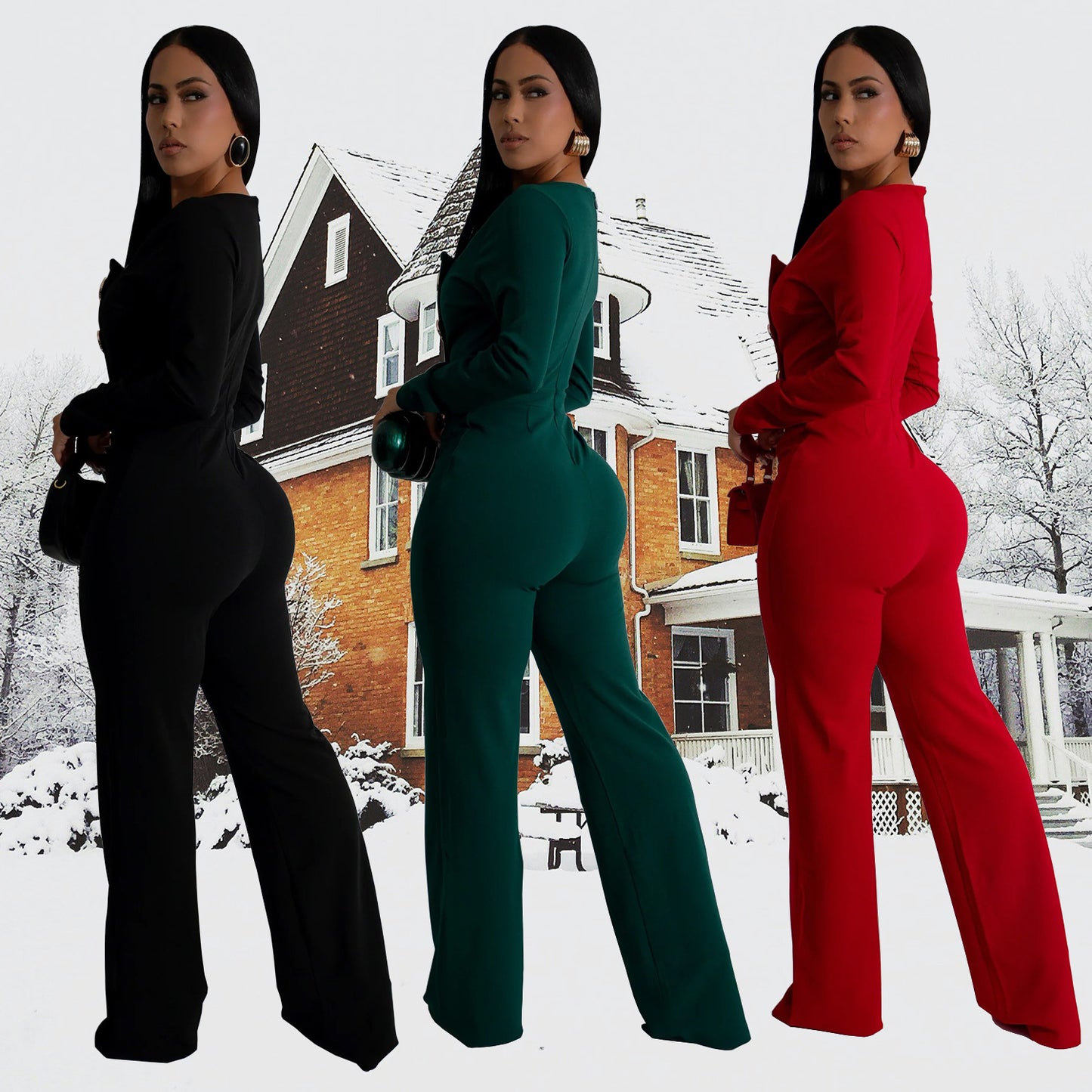 Women's Fashion Wear Long Sleeve Arm Covering Trousers Jumpsuits