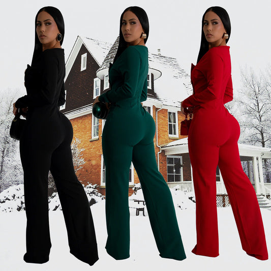 Women's Fashion Wear Long Sleeve Arm Covering Trousers Jumpsuits