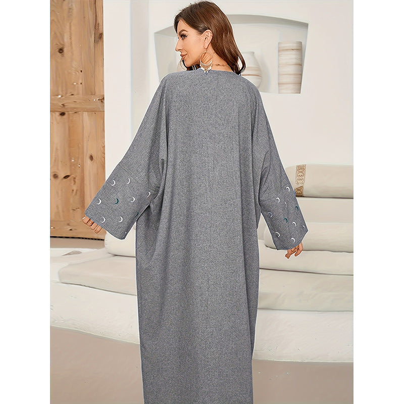 Batwing Sleeve Robe Elegant Moon Embroidery Cardigans
