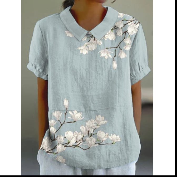 Women's Summer Loose Print Crew Neck Casual Blouses