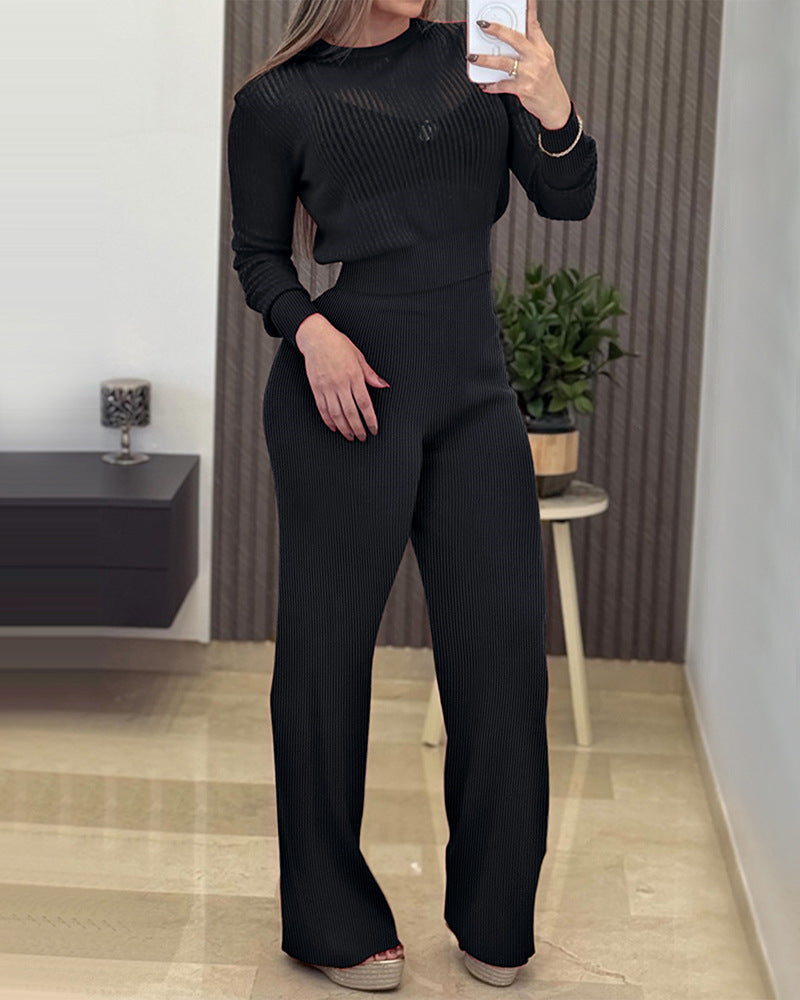 Women's Sunken Stripe Micro Transparent Knitted Wide Dresses
