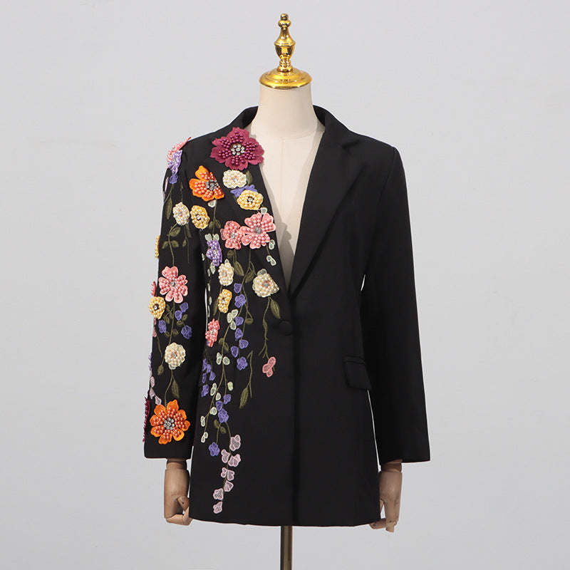 Women's Autumn Embroidery Three-dimensional Flower Elegant Versatile Blazers