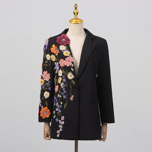 Women's Autumn Embroidery Three-dimensional Flower Elegant Versatile Blazers