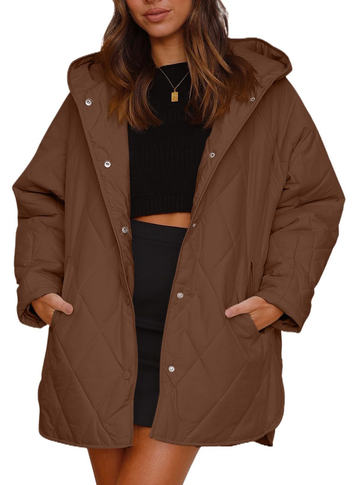 Women's Winter Casual Diamond Quilted Hooded Lightweight Coats
