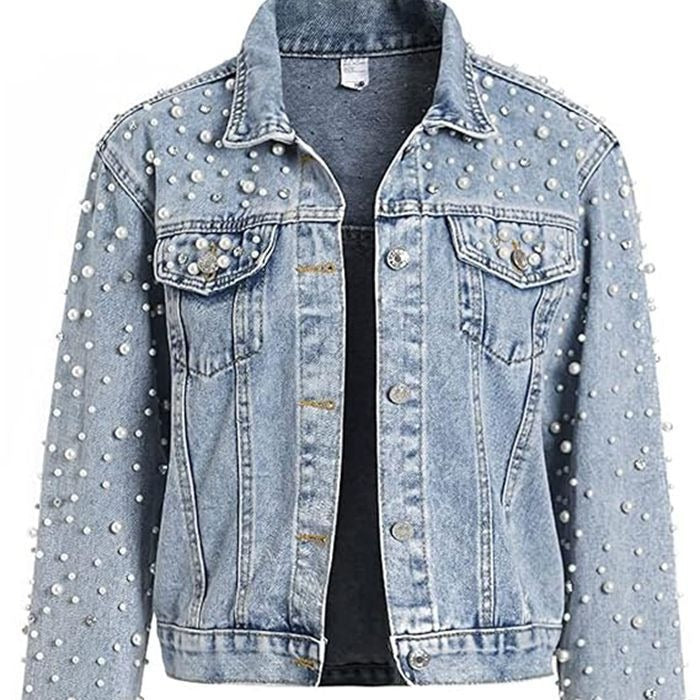 Women's Innovative Cool Pearl Denim Rhinestone Jackets