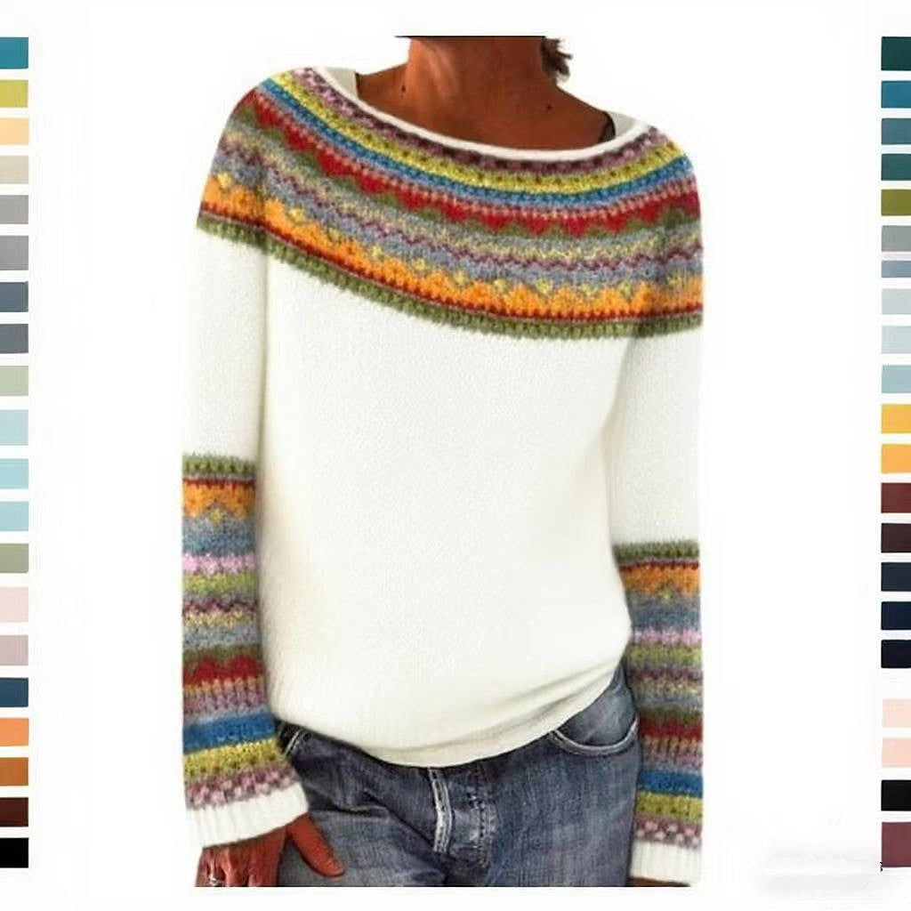 Women's Round Neck Multicolor Loose Fashion Pullover Sweater