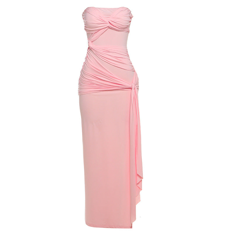 Women's Sexy Temperament Kinked Backless Side Slit Tube Dresses