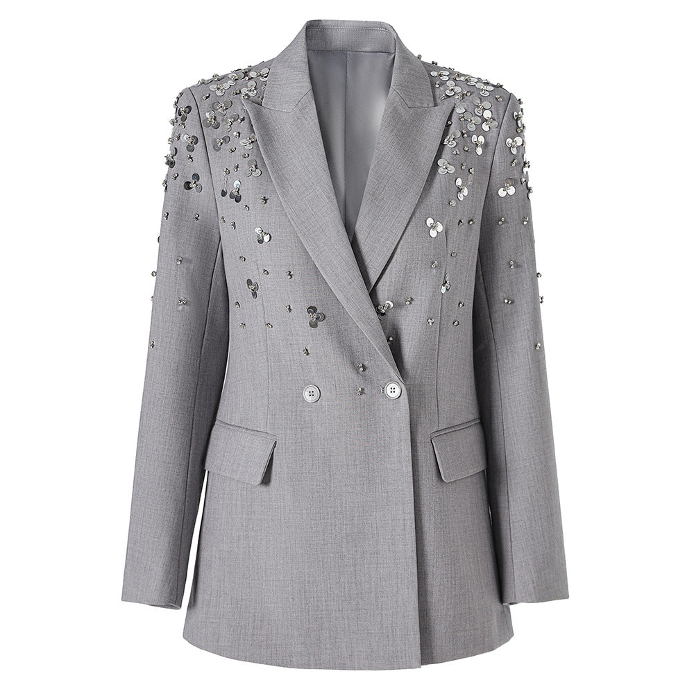 Women's Gray Beading Western Style Slimming Blazers