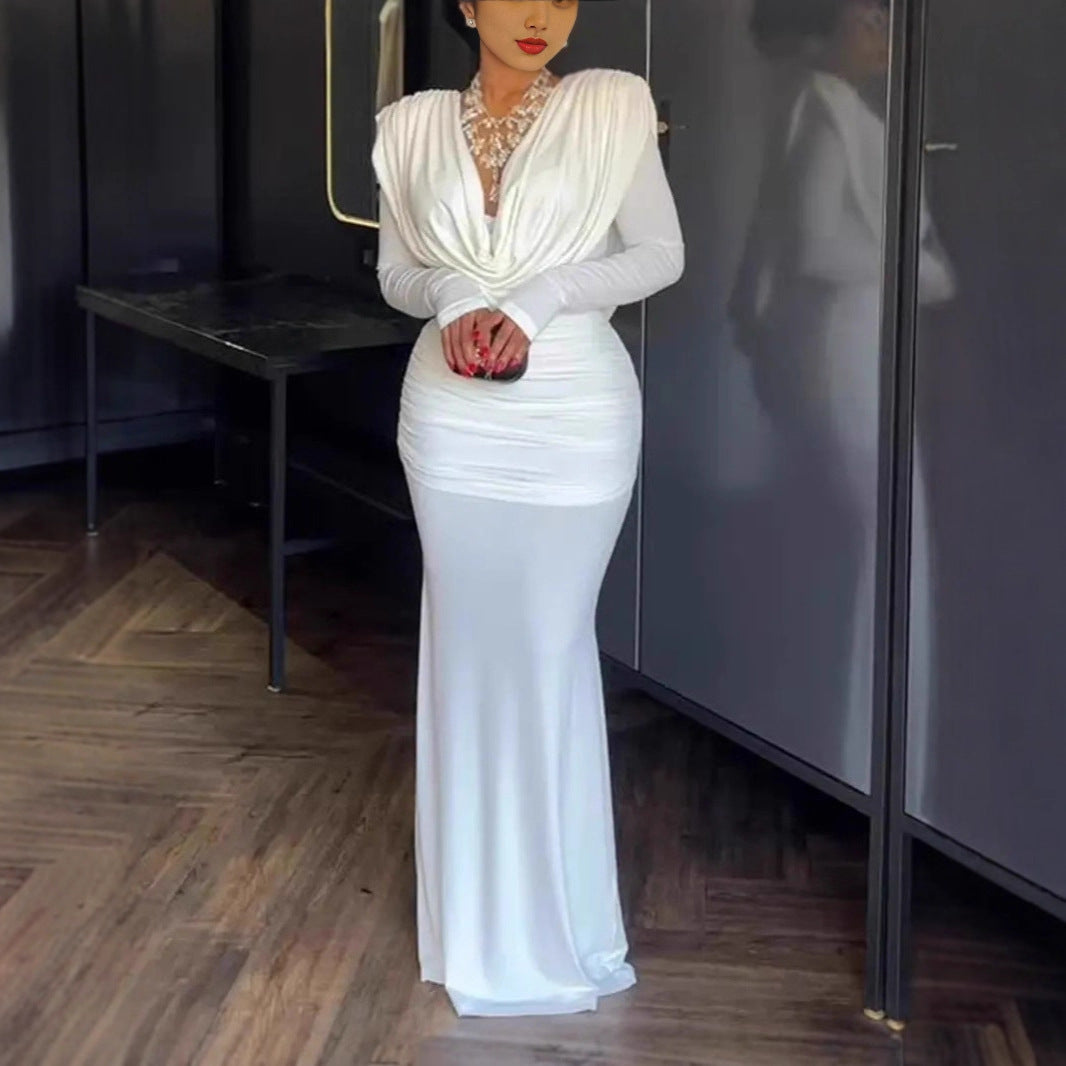 Women's Dress Waist Slimming Fishtail Pleated Graceful Dresses