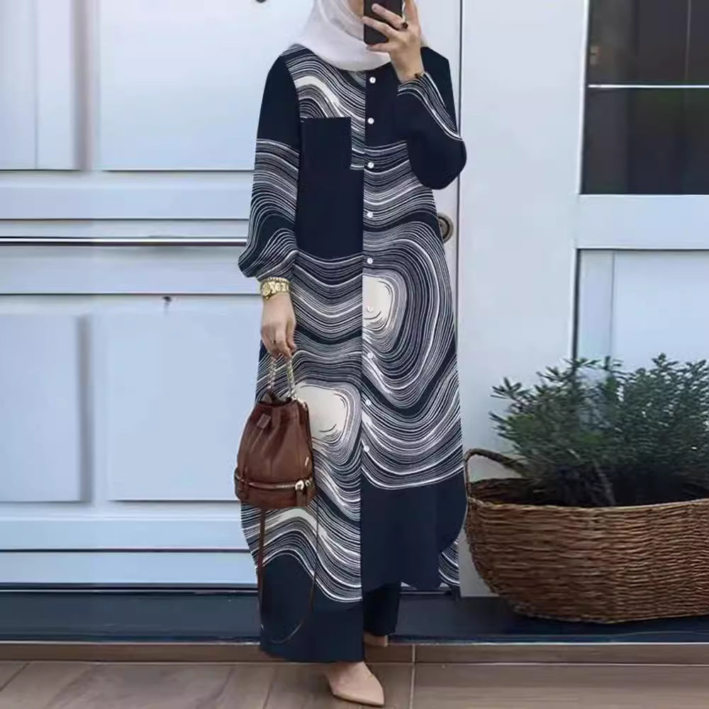 Women's Muslim Temperament Patchwork Long Sleeve Lapel Suits