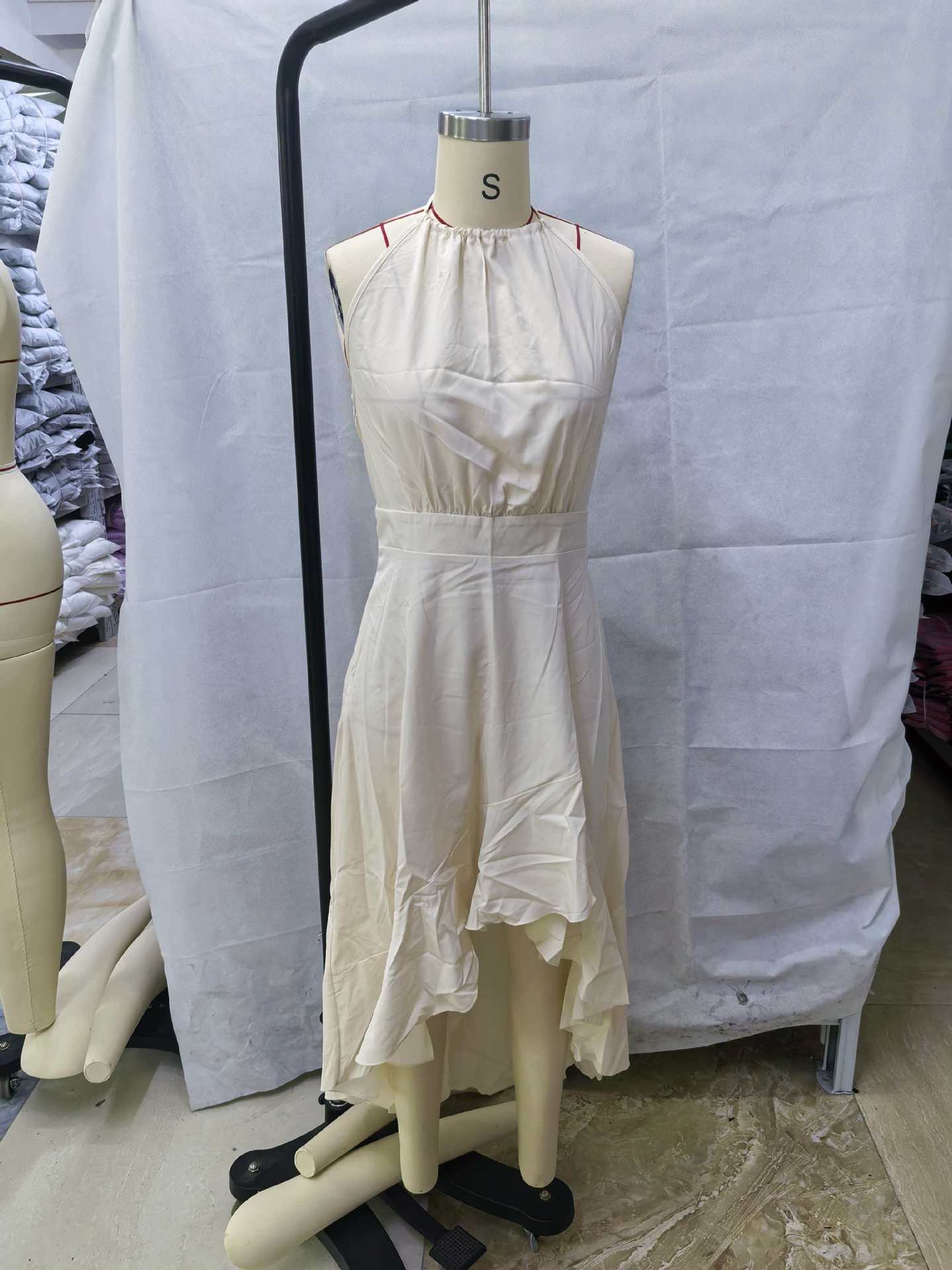 Women's Summer Sleeveless Halter Irregular Ruffled Apricot Dress
