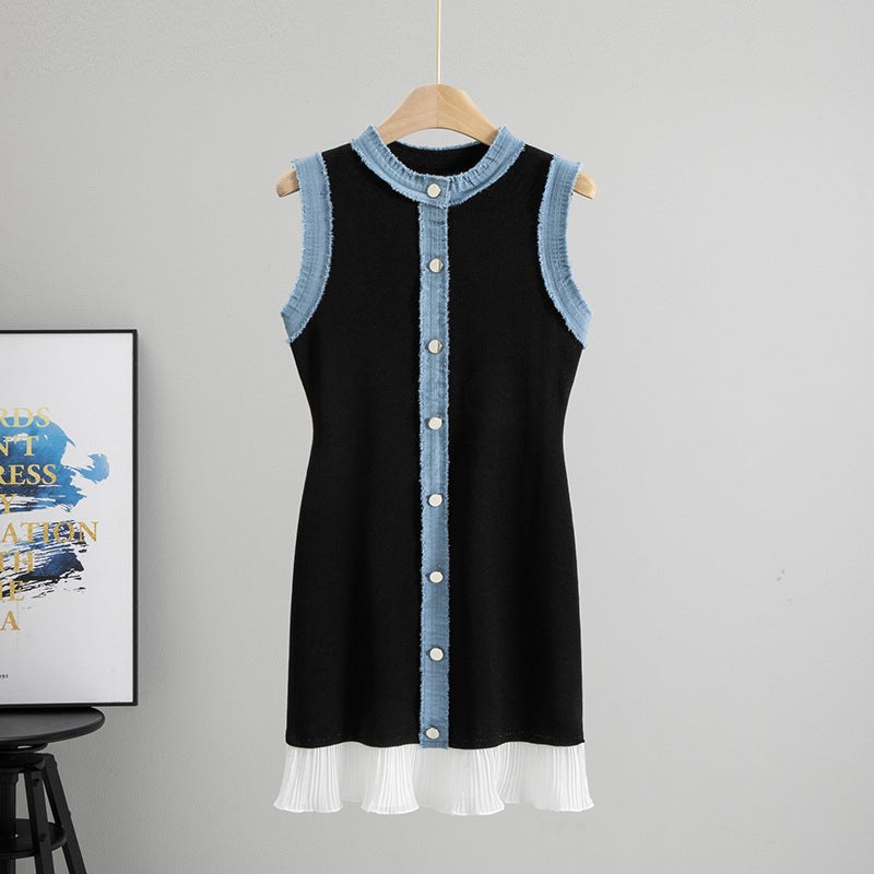 Women's Washed Denim Knitted Summer Midi Dress