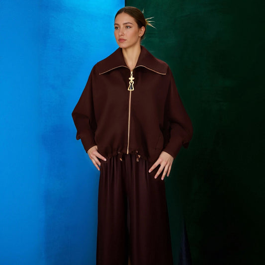 Women's Personalized Lapel Embroidery Stitching Loose Drawstring Coats