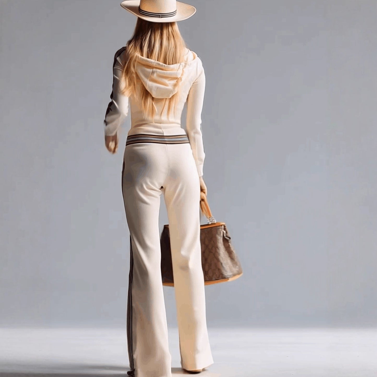 Women's Contrast Patchwork Sunken Stripe Knitted Long-sleeved Jumpsuits