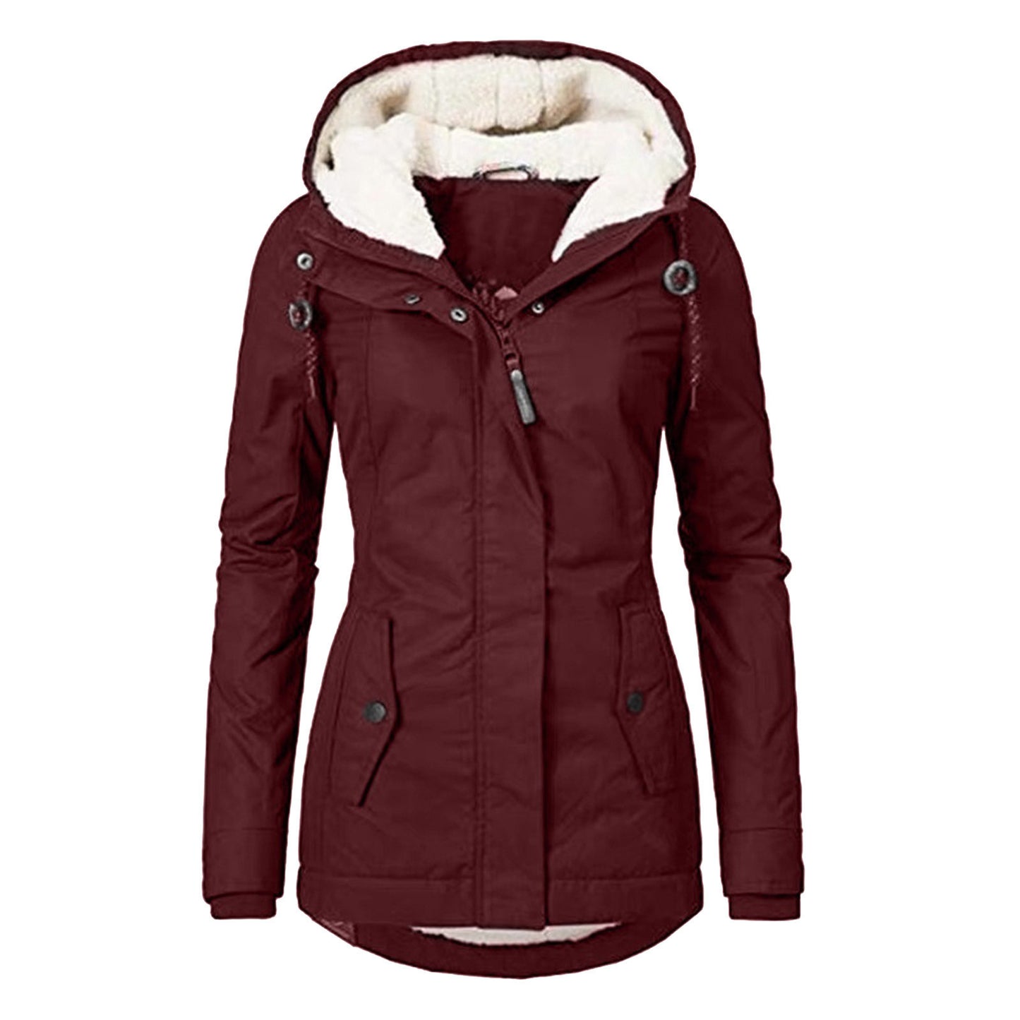Women's Solid Color Pocket Zipper Fleece Padded Coats