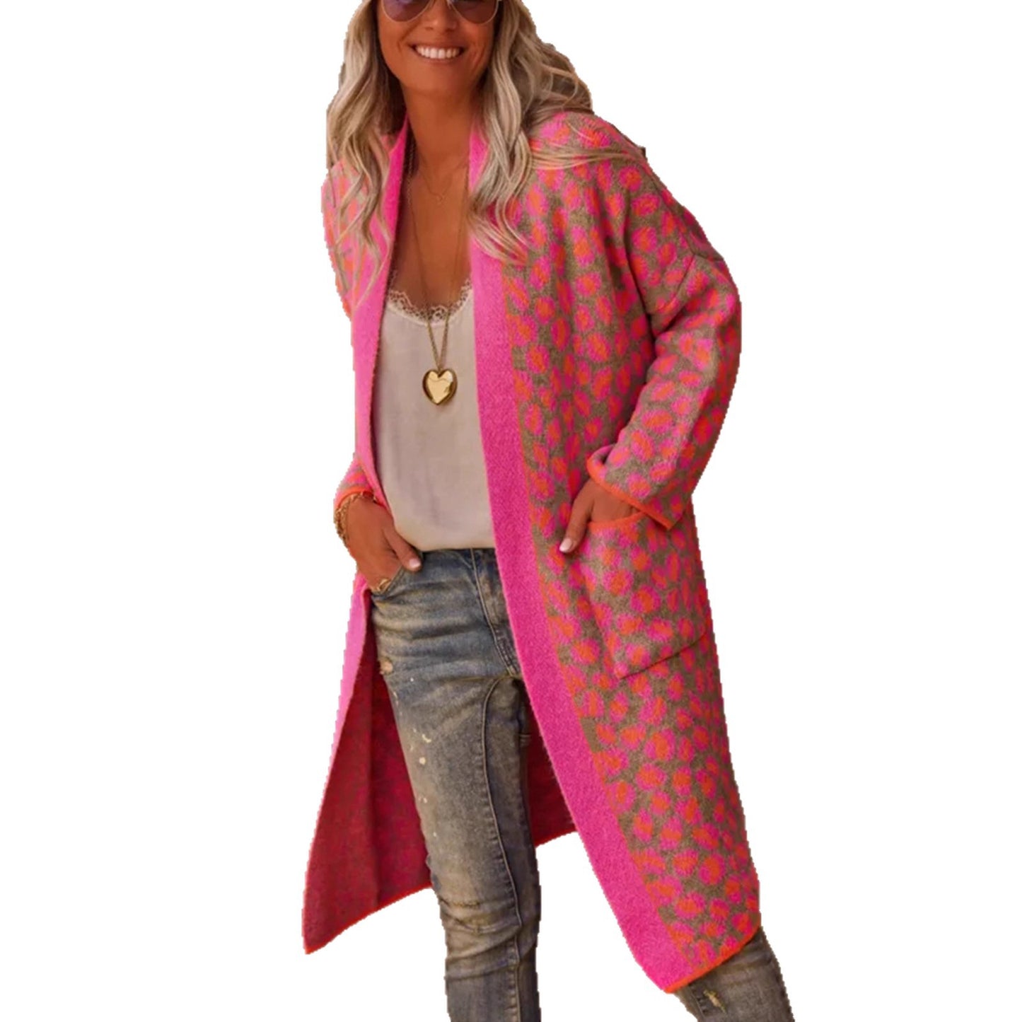 Women's Contrast Color Leopard Print Long Fashion Sweaters