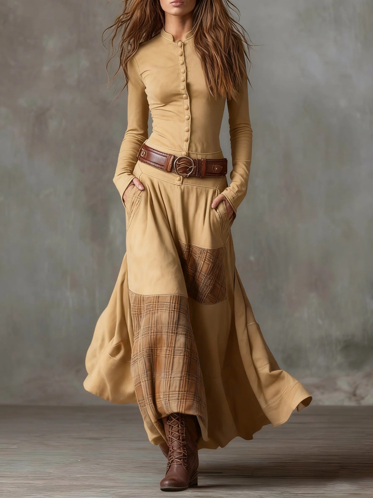 Women's Retro Patchwork Patch Wide Leg Loose Dresses