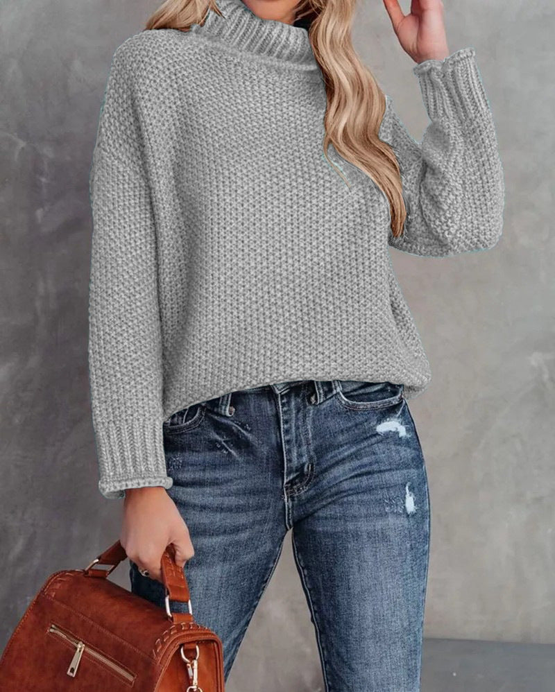 Women's Turtleneck Knitting Long Sleeve Hemming Women's Sweater