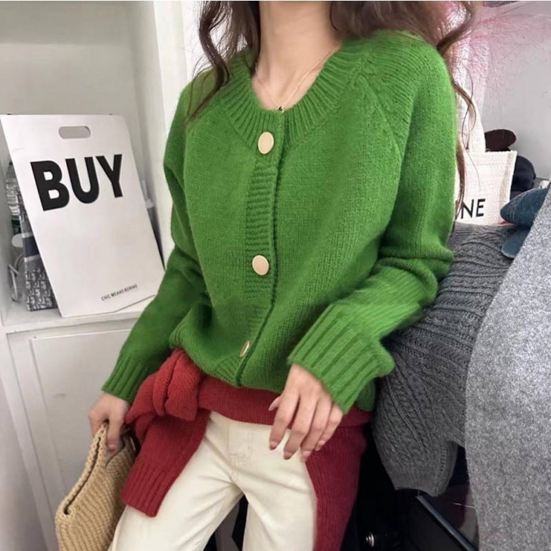 Women's Loose Slimming Soft Glutinous Knitted Single-breasted Solid Tops