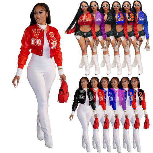 Women's Sexy Navel Round Neck Loose Baseball Jackets