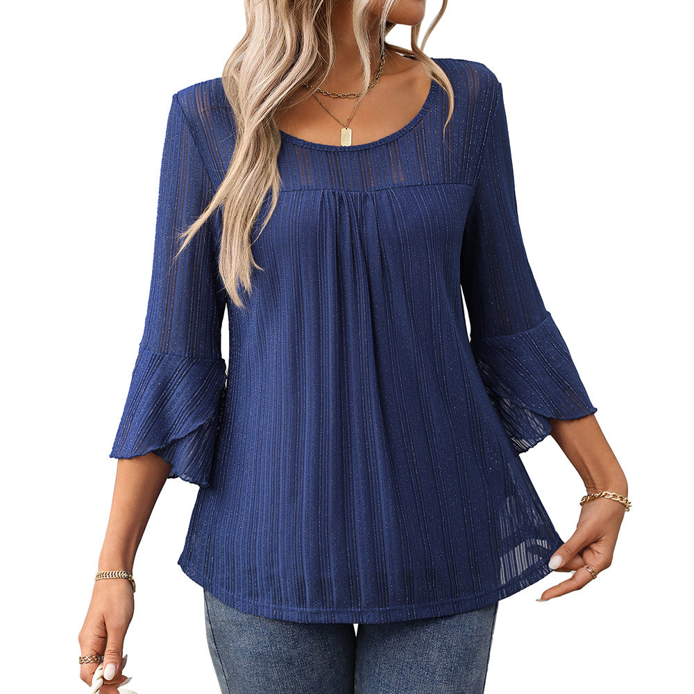 Women's Elegant Fashion Round Neck Ruffle Sleeve Blouses