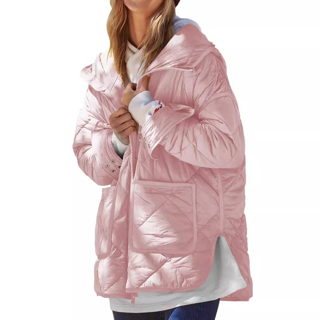 Pocket Split Cotton Loose-fitting Hoodie Long Coats