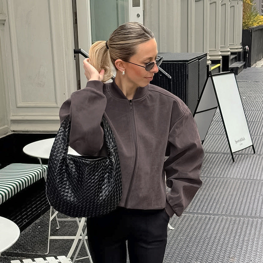 Suede Knitted Fashion Long Sleeve Baggy Coats