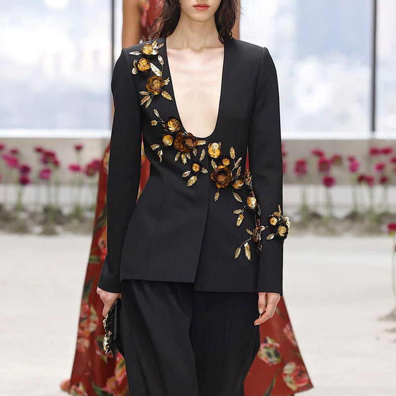 Women's Graceful Summer Fashion Elegant Flowers Stitching Design Blazers