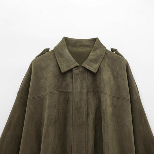 Women's Early Spring Fashion Suede Texture Effect Jackets
