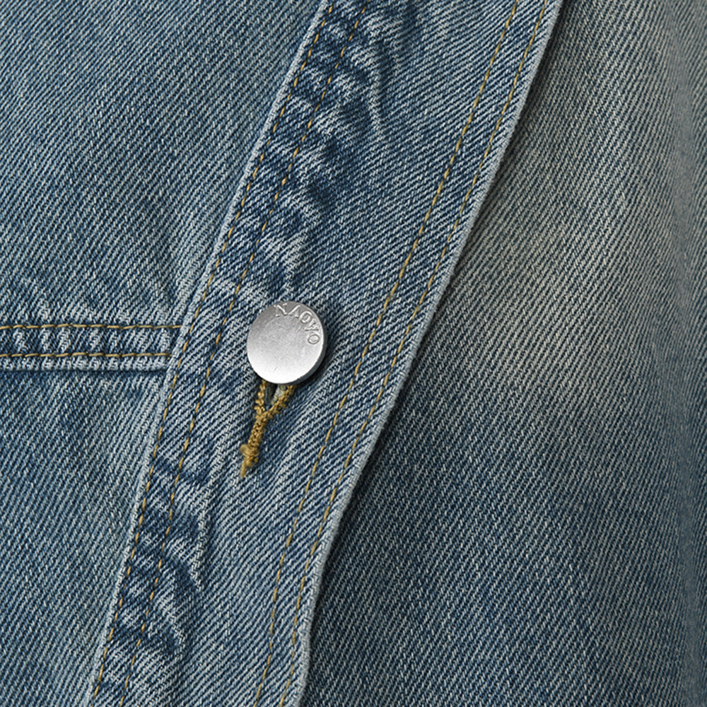 Women's Retro Distressed Irregular Denim Spring Lapel Buckle Coats