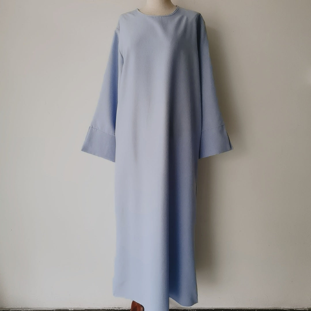 Neck Side Pocket Simple Solid Color Loose Straight Dress