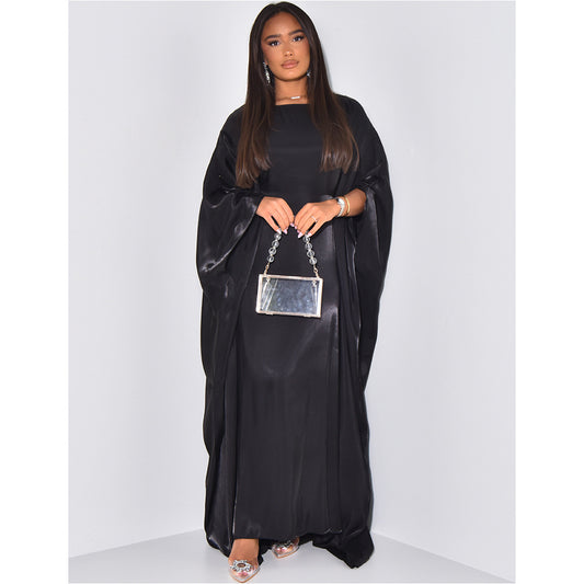 Women's Satin Casual Large Swing Dress Batwing Dresses