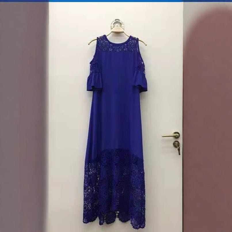 Women's Lace Patchwork Ruffled Sleeve Pullover Dress Dresses