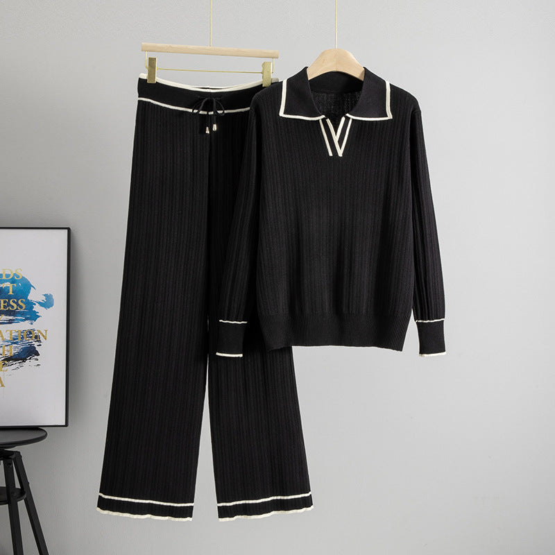 Long Sleeve Collar Shirt Wide Leg Fashion Casual Suit