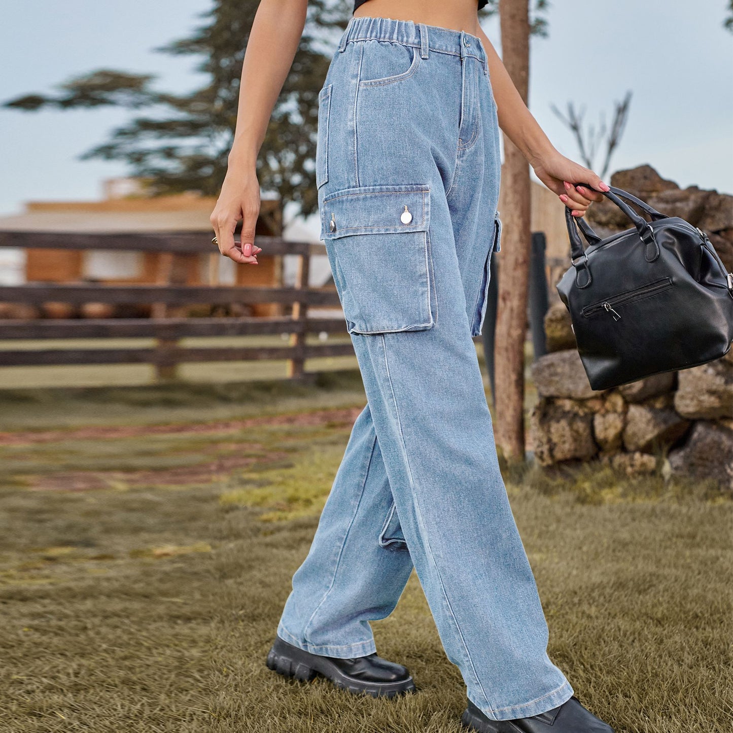 Women's Denim Washed Design Overalls Trousers Casual Jeans