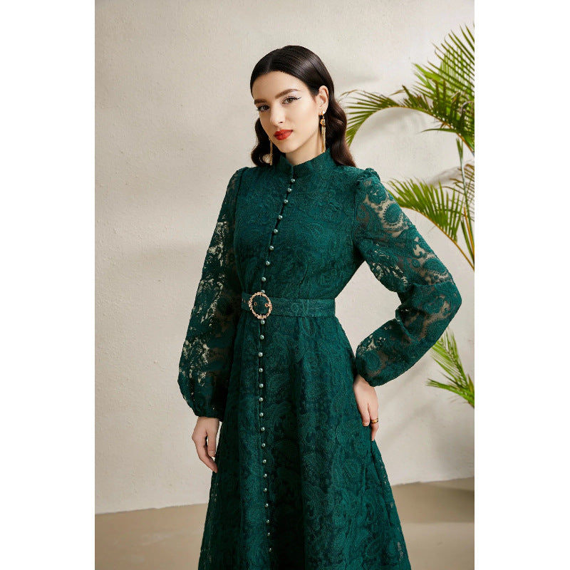 Women's Elegant Dress Autumn French Crocheted Waist Dresses