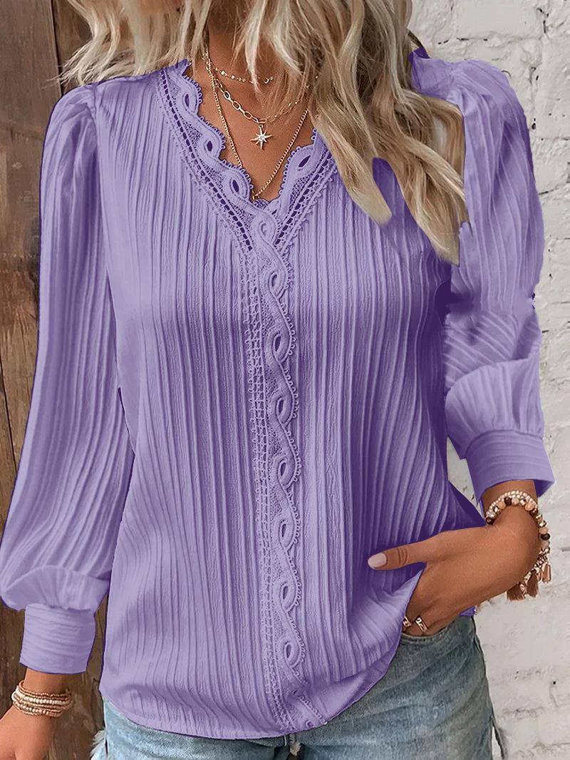 Women's Autumn Long Sleeve Lace Patchwork Shirt Clothing