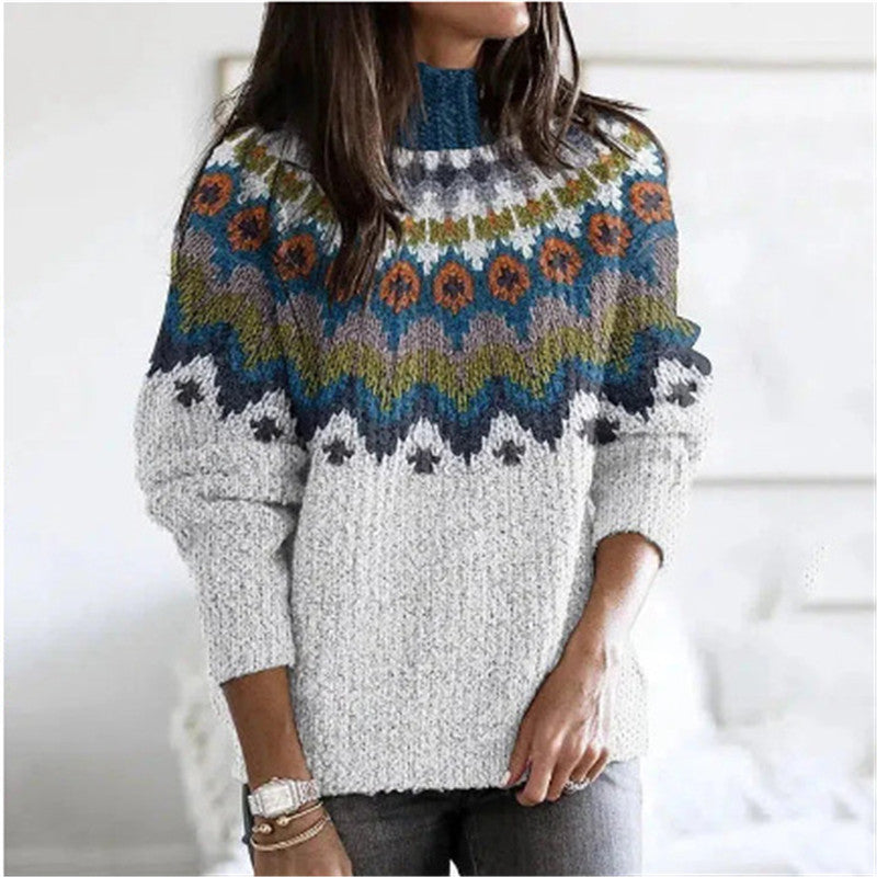 Women's Round Neck Multicolor Loose Fashion Pullover Sweater