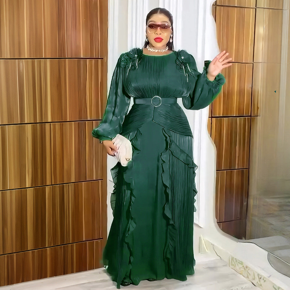 Women's Dignified Flowers Formal Dress African Pleated Plus Size