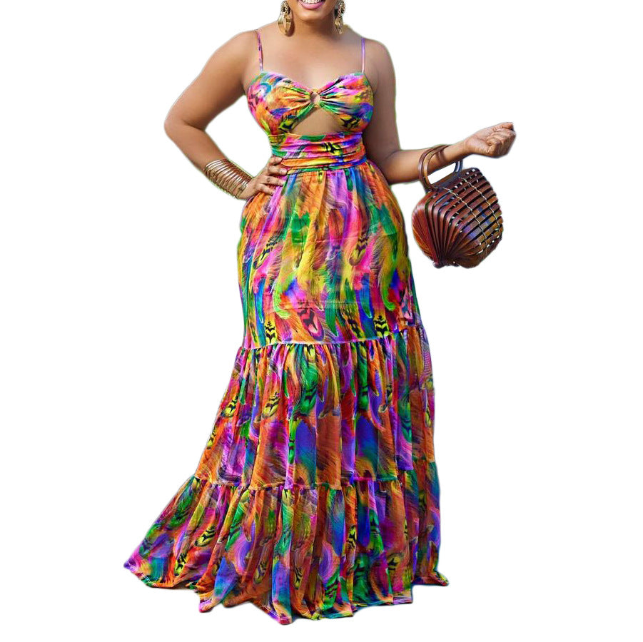 Women's Sexy Slip Printed Sleeveless Backless Dress