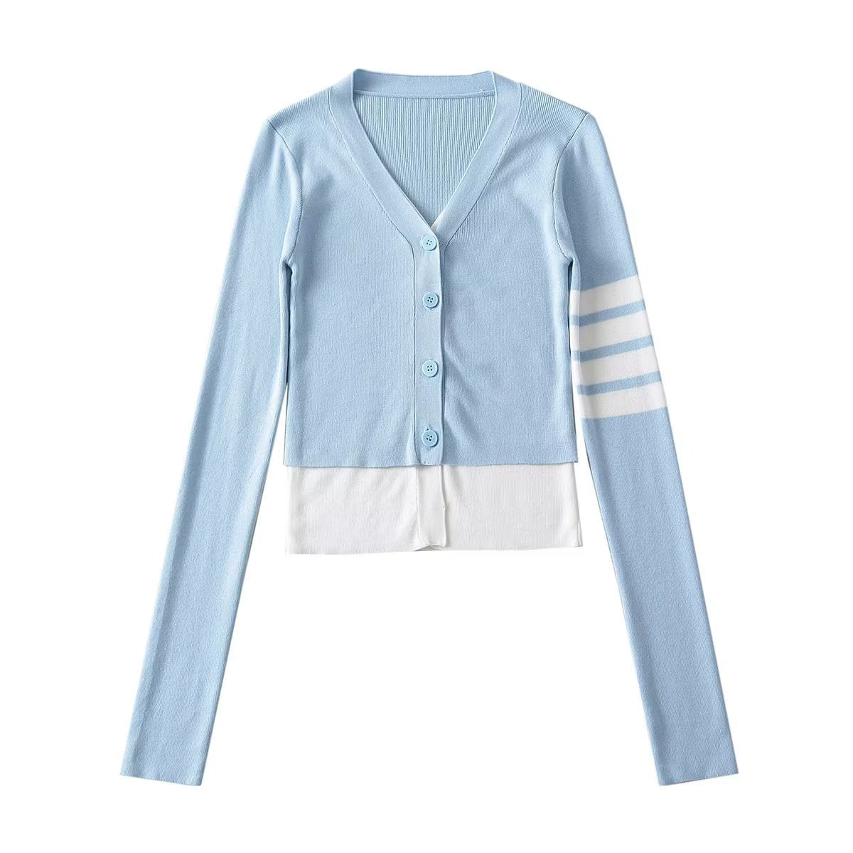 Hot Thin Striped Slimming Patchwork Fake Knitwear