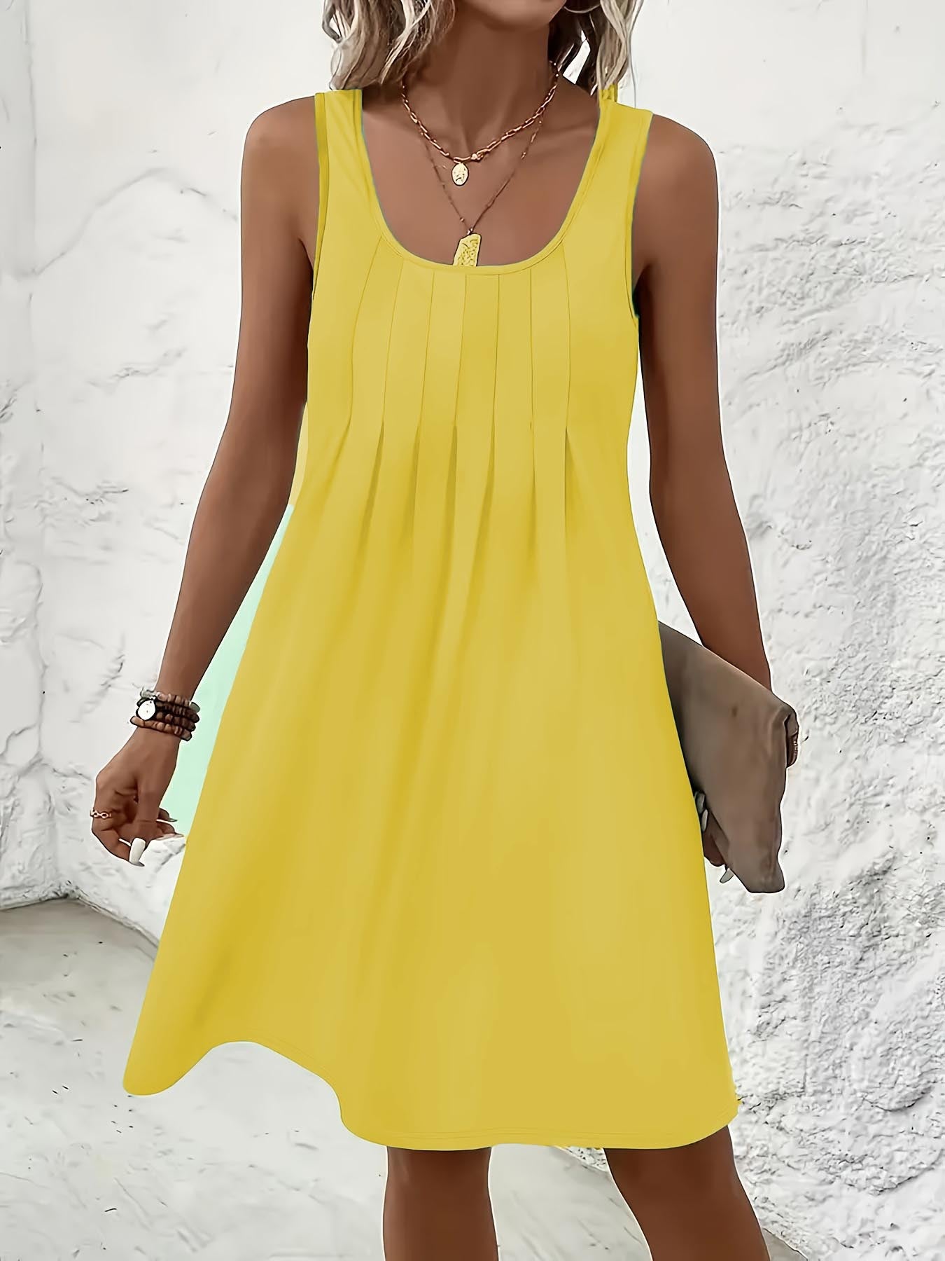 Women's Round Neck Sleeveless Solid Color Dress
