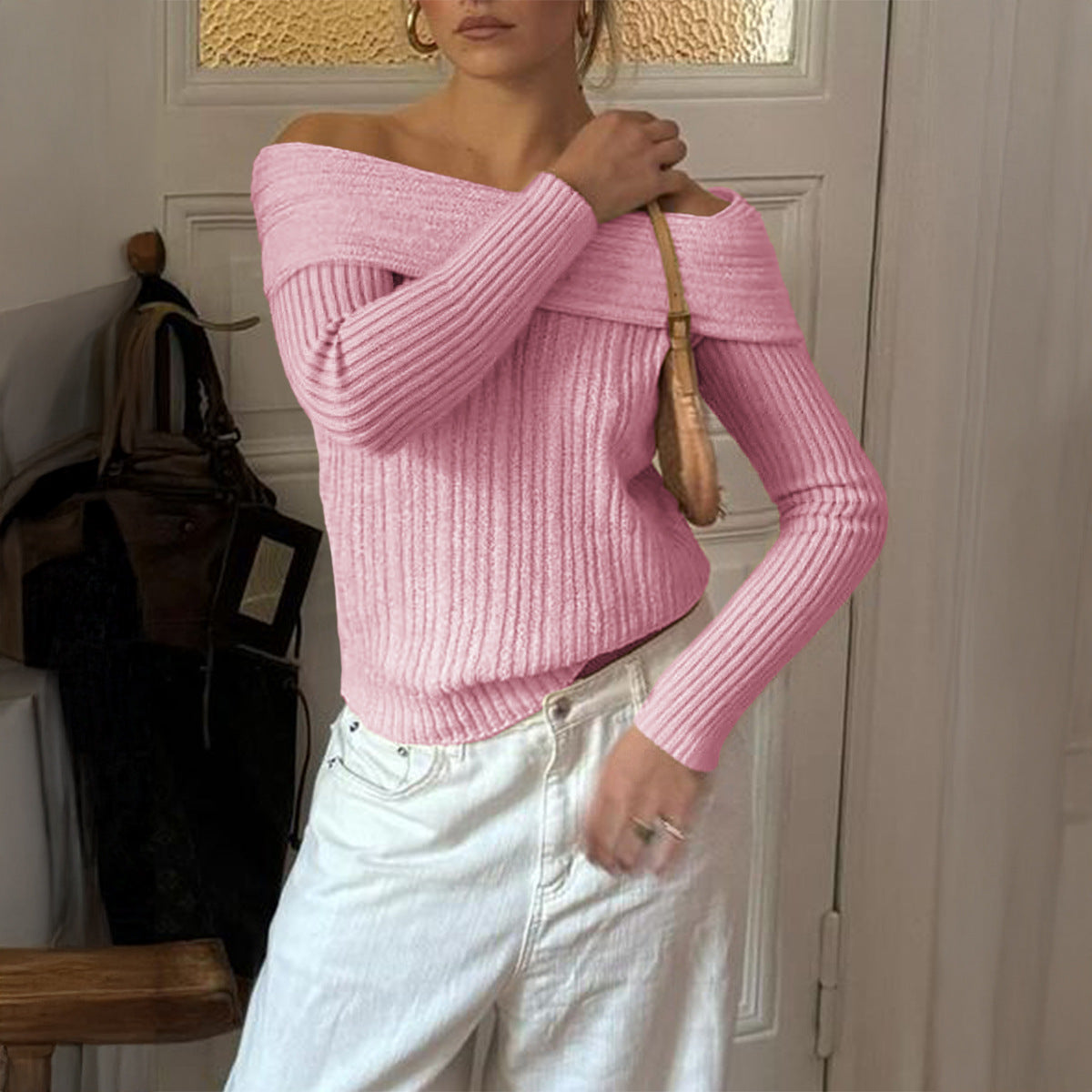 Women's Elegant Graceful Woolen Long Sleeve T-shirt Clothing